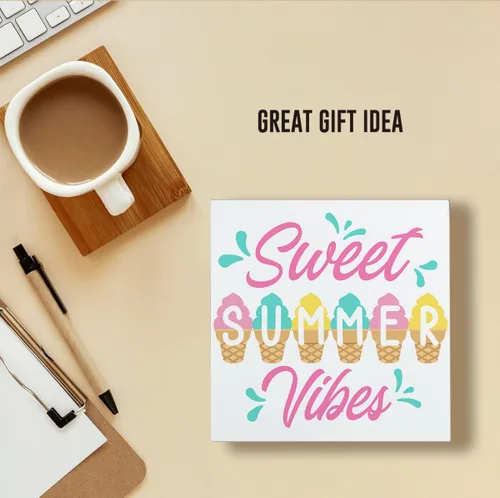 Vista 7 de Cartel de madera Sweet Summer Vibes de madera con bloque de madera de helado de verano, letrero decorativo para escritorio, decoración de estante A05