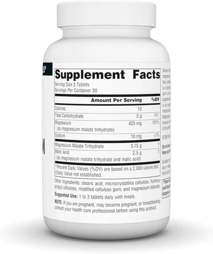 Vista 3 de Source Naturals Malato de Magnesio, Apoya los Músculos y la Producción de Energía*, Sin OGM, Suplemento de Magnesio Apto para Vegetarianos, 3,750 MG