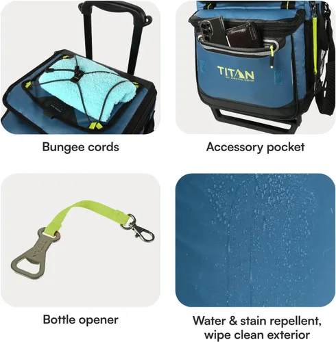 Vista 5 de Titan by Arctic Zone Collapsible Wheeled Soft Sided Cooler with Detachable Rolling AT Cart, Insulated Bag with Leak Proof Lining, for Travel, Beach