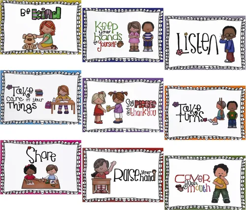 Vista 8 de Alpurple 17 Piezas Reglas de Aula A4, Pósteres de Reglas de Clase Preescolar, Decoraciones de Tablón de Anuncios de Reglas de Aula para Jardín