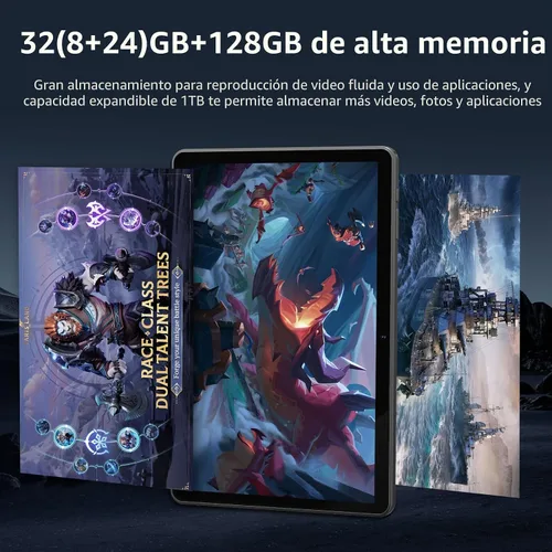 Vista 4 de Tablet de 10 Pulgadas Android 14 Tablet, 16GB RAM 128GB ROM, Expansión de 1TB, Octa-core, Batería de Gran Capacidad, Cámara Dual de 5MP + 8MP, WiFi