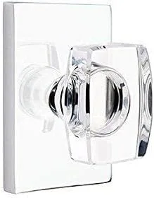 Vista 2 de Emtek Juego completo de simulación, roseta rectangular moderna, perilla de cristal Windsor moderna (latón satinado)
