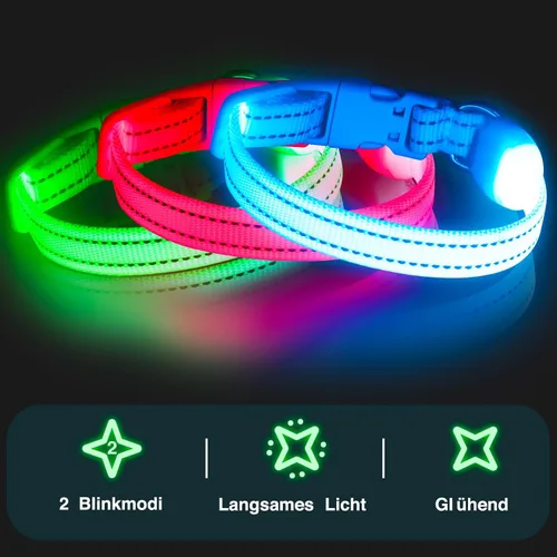Vista 6 de Collar de Perro Iluminado para la Noche, Collar de Perro LED Ajustable, Recargable Impermeable, Luces de Perro para Caminar por la Noche, Brilla