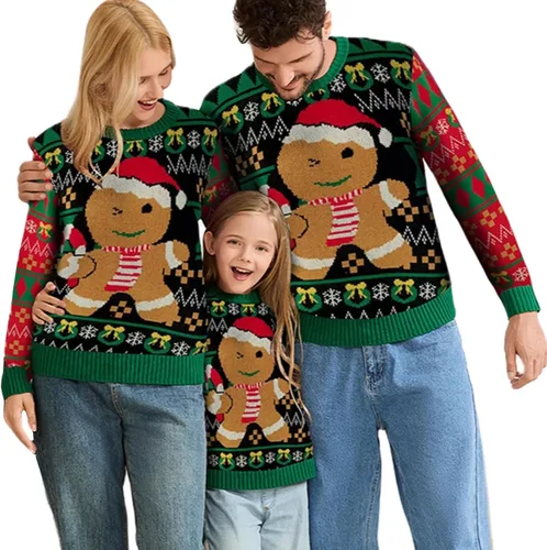 Vista 9 de Suéter navideño a juego para la familia, con estampado de copos de nieve de reno, suéter feo de manga larga 1 estilo.