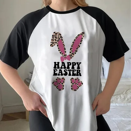 Vista 7 de Traje de Pascua para mujer, camiseta de conejo de Pascua para mujer, blusa de manga corta, linda camiseta gráfica, ropa de primavera 2024