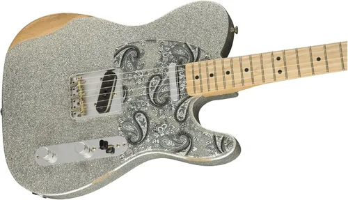 Vista 3 de Fender Brad Paisley Road - Guitarra eléctrica Telecaster desgastada, brillo plateado, diapasón de arce