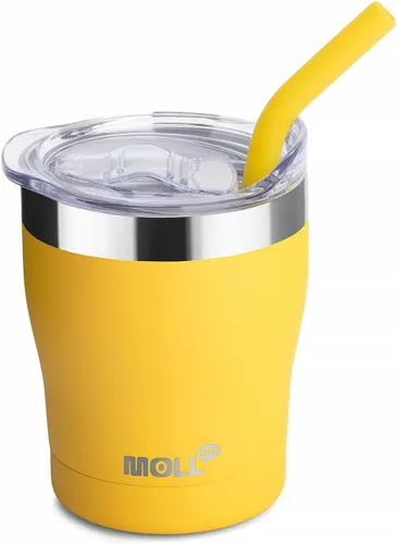 Vista 25 de Taza para niños Mollcity - Vaso de 9 oz con tapa y pajita de acero inoxidable, vaso aislado al vacío de doble pared para niños, a prueba