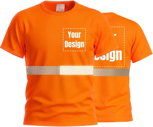Vista 20 de Camiseta Hi Vis con tira reflectante de alta visibilidad, camisetas de seguridad personalizadas para tu logotipo, camisas de trabajo al aire libre