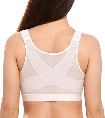 Vista 8 de DELIMIRA - Brasier para mujer con cierre frontal, cobertura total, soporte de espalda, corrector de postura, sin aro Negro