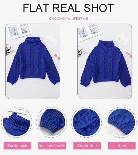 Vista 4 de Dokotoo suéteres de cuello alto para mujer, de manga larga tipo globo, para otoño e invierno 2025