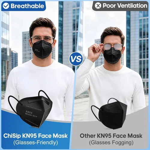 Vista 6 de ChiSip Mascarillas KN95 para adultos, mascarillas desechables de 5 capas Negro