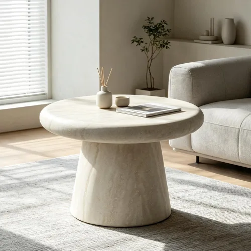 Vista 20 de WILLIAMSPACE Mesa auxiliar redonda de 15.94" en mármol sintético para sala 14.57"*16.54"H-beige+amarillo
