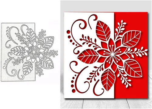 Vista 3 de hinana Hojas de flores de Navidad troqueladas de metal, troqueles de borde de flores, plantillas cortadas para álbumes de recortes, álbumes