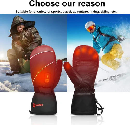 Vista 5 de SAVIOR HEAT Guantes de esquí calentados con 3 dedos, guantes eléctricos con batería recargable para hombres, mujeres, niños, invierno, snowboard