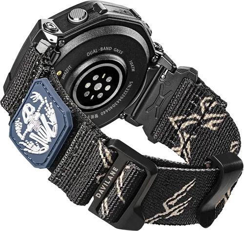 Vista 12 de Correa de reloj de nailon de 0.866 in compatible con Amazfit T-Rex 3, diseño de parches militares, resistente correa de repuesto deportiva