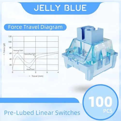 Vista 4 de MAGIC-REFINER Interruptores color azul gelatina para teclado mecánico DIY, interruptor de teclado táctil de 50 gf, 3 pines, pre-lubricado de fábrica