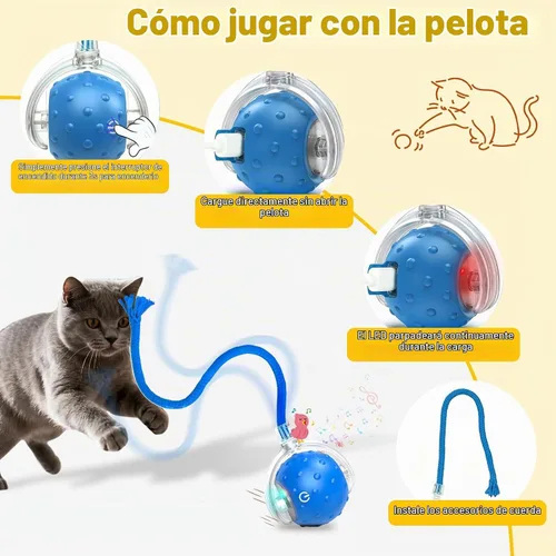 Vista 7 de Pelota de juguetes interactivos para gatos y perros de interior, juguete automático para gatos con evitación inteligente de obstáculos, chirridos