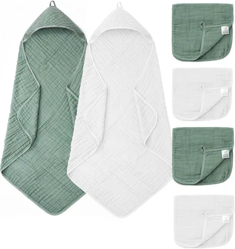 Vista 15 de Toallas de bebé con capucha para recién nacido, 35 x 35 pulgadas, paquete de 3 toallas de baño 100% algodón de muselina para bebé, toallas de playa