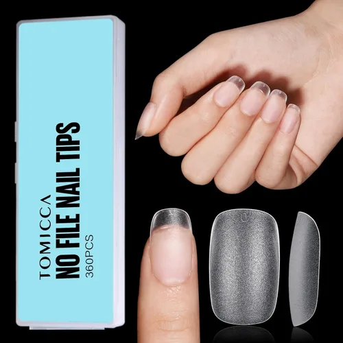 Vista 22 de TOMICCA Puntas de uñas extra cortas en forma de ataúd, 240 piezas de uñas postizas acrílicas de cobertura completa para manicura con extensión, 15