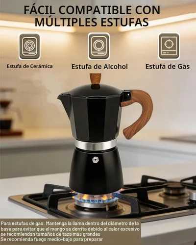 Vista 5 de Cafetera de café para estufa, cafetera de expreso de 3 tazas, olla de moka de aluminio, percolador de 5 oz 150 ml, fácil de preparar para estufas