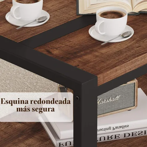 Vista 5 de BON AUGURE Mesa auxiliar para sala de estar, mesas industriales de madera y metal, mesa central rectangular de granja (roble rústico, 43 pulgadas)