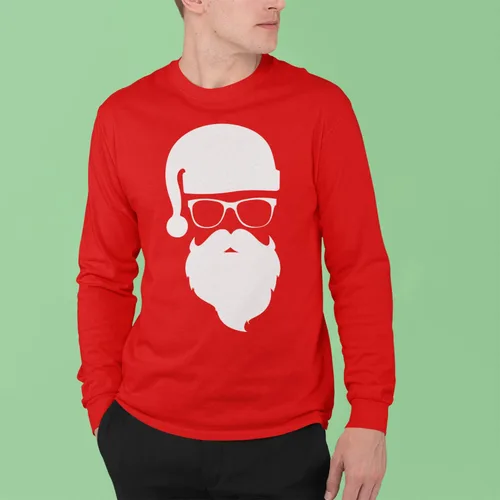 Vista 3 de shop4ever Camiseta de Manga Larga de Navidad de Papá Noel Hipster con Gafas de Sol Rojo