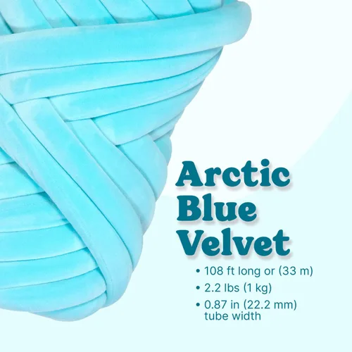 Vista 2 de Ultra Suave 1kg (2.2 LBS) Hilo Grueso para Tejer a Mano, Hilo de Tubo de Tela de Terciopelo Luxuoso para Hacer Bolsos, Almohadas, Mantas, Azul Ártico
