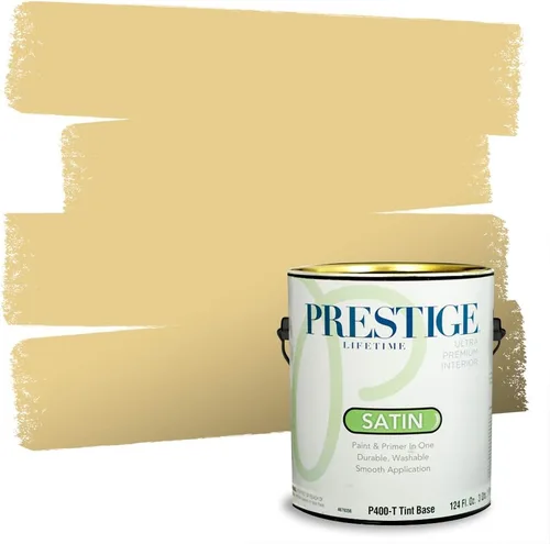 Vista 147 de PRESTIGE Pinturas de pintura exterior e imprimación en uno, 1 galón, plano, combinación comparable de Benjamin Moore* Manzanilla*