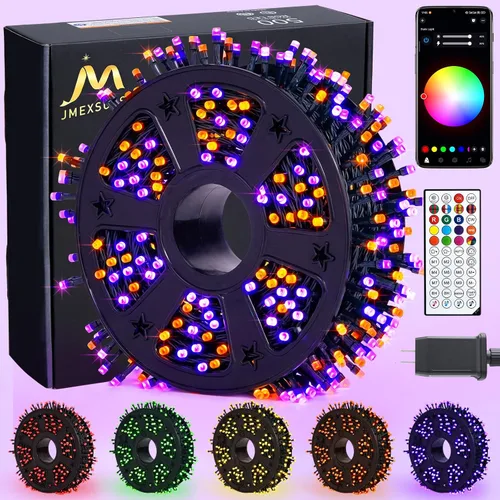 Vista 10 de JMEXSUSS 400 luces LED de Navidad rojas, blancas y verdes, luces de árbol de Navidad de 132 pies con control remoto, tira de luces para interiores
