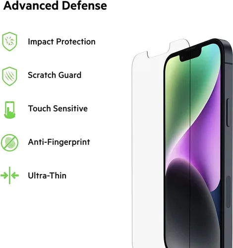 Vista 4 de Belkin Protector de pantalla de vidrio templado – Protector de pantalla para iPhone 14 Pro – Incluye calcomanías guía para una fácil alineación