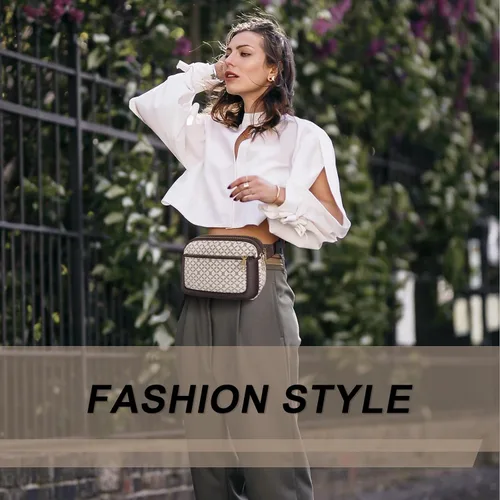 Vista 6 de Geestock Riñoneras para mujer, bolsa de cinturón de cuero vegano a la moda, impermeable, para cualquier lugar, con correa ajustable, Impresión