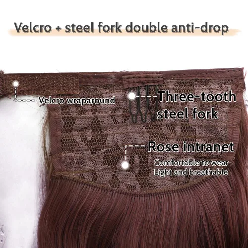 Vista 5 de Auburn - Extensiones de cabello con clip de cola de caballo, extensiones de cola de caballo de 16 pulgadas, rizadas, onduladas, sintéticas