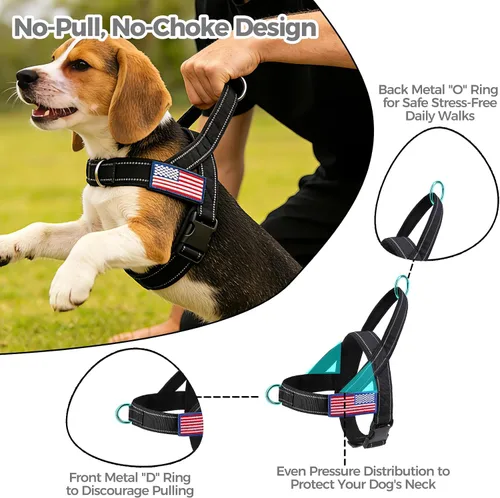 Vista 4 de BINGPET Arnés sin tirones para perros pequeños A prueba de fugas y sin estrangulamiento Chaleco acolchado suave con asa y clip frontal