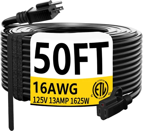 Vista 27 de HUANCHAIN Cable de extensión de 3 pies, calibre 16, negro, para interiores y exteriores, resistente al agua, flexible para clima frío, 3 puntas