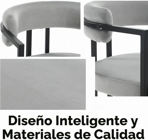 Vista 4 de Juego de 2 sillas de comedor de terciopelo gris, sillas de comedor modernas con respaldo cómodo, silla de comedor tapizada, sillón decorativo