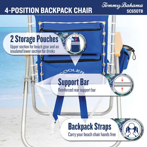 Vista 8 de Tommy Bahama Hi-Boy 17" Seat Height 4-Position Lace-Up Suspension Folding Beach Backpack Chair