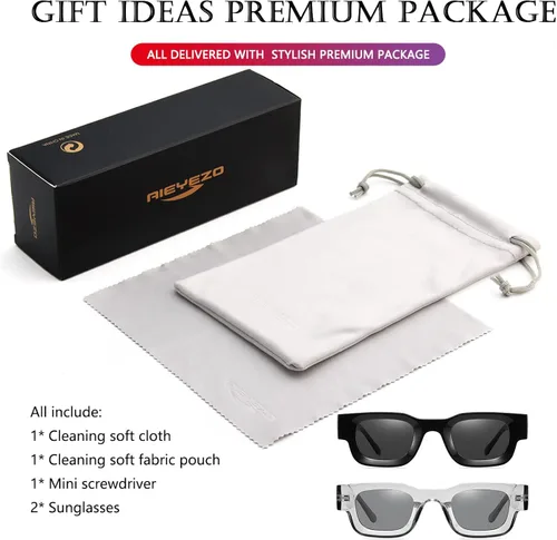 Vista 7 de AIEYEZO Lentes de sol rectangulares gruesos y modernos para mujeres y hombres, estilo retro de los años 90, cuadrados, polarizados