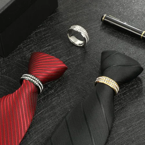 Vista 5 de 3 piezas de anillo de corbata para hombre, anillo de corbata para corbatas de cuello, accesorios con caja para regalo de joyería de boda