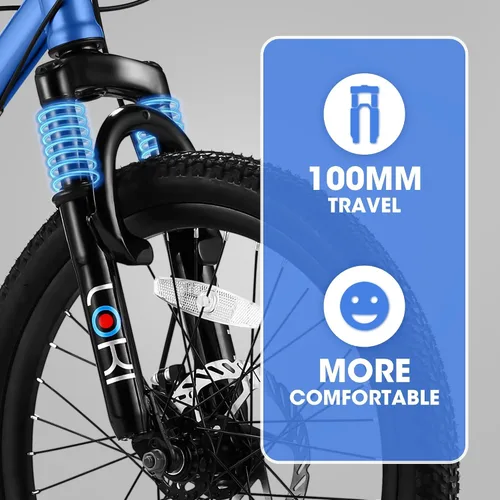 Vista 2 de Bicicleta de montaña para niños de 20 pulgadas, engranajes de 7 velocidades, horquilla de suspensión delantera, freno de disco, para niños y niñas