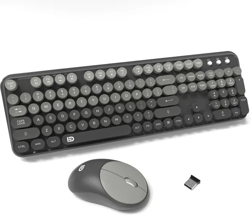 Vista 11 de FD Juego de teclado y mouse inalámbricos de 2.4 GHz con botón de interruptor, teclado de tamaño completo, compatible