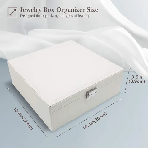 Vista 2 de ProCase - Joyero grande de cuero con dos niveles para organizar aretes pulseras anillos relojes para mujeres niñas regalo ideal para novia o esposa