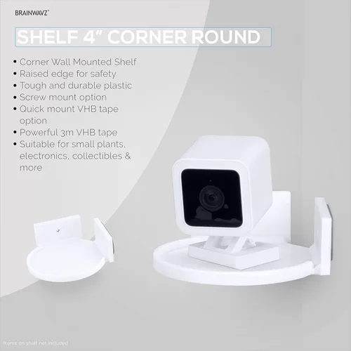 Vista 4 de BRAINWAVZ Estante flotante pequeño de 4 pulgadas, adhesivo y atornillado, para altavoces Bluetooth, cámaras, plantas, juguetes, libros y más, Blanco