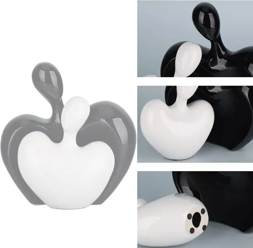 Vista 7 de Estatua de amor de cerámica, pareja masculina y femenina abrazando escultura, decoración del hogar en blanco y negro, boda para padres, figuras