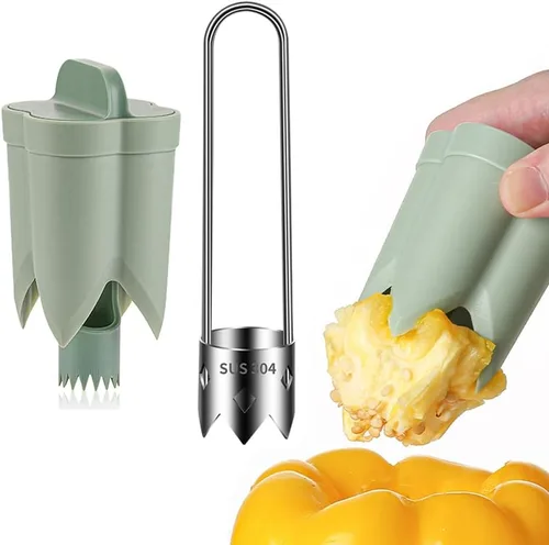 Vista 11 de Runsgo Descorazonador de semillas de pimiento rojo 2024, nuevo descorazonador de frutas de acero inoxidable, para verduras y frutas (1 unidad)