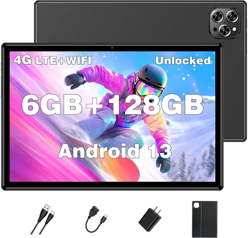 Vista 8 de Tabletas Android 2024, nueva tableta desbloqueada Octa-Core Android 13 con ranura para tarjeta SIM, 128 GB ROM+4 GB RAM, cámara de 10 pulgadas, 5