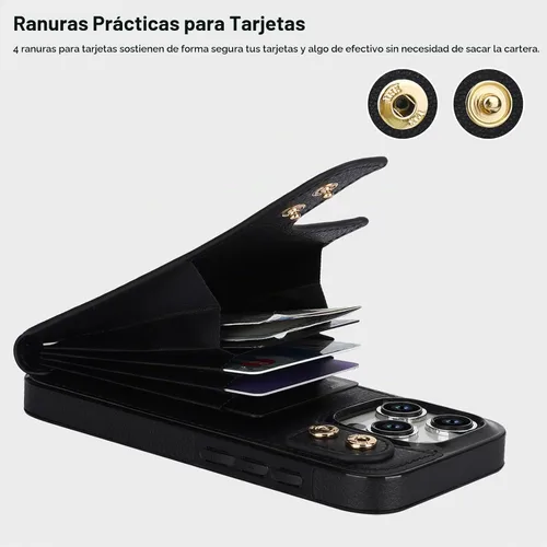 Vista 4 de Folosu Funda compatible con iPhone 15 Pro con soporte para tarjetas, rotación de 360°, soporte de anillo de dedo con función atril, bloqueo RFID