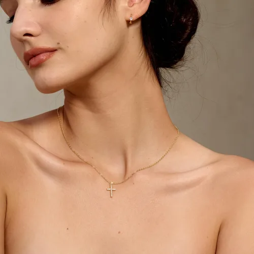 Vista 3 de Tewiky Cross Necklace for Women-Dainty Simple 14k Goldsterling silver Plated Cross Pendant Cute Diamond Necklaces for Women Gold Jewelry