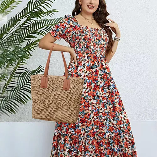 Vista 2 de Fozehlad Womens Straw Beach Tote Bag with Zipper,Summer Straw Hobo Bags,Woven Rattan Handmade Shoulder Handbags for vacation