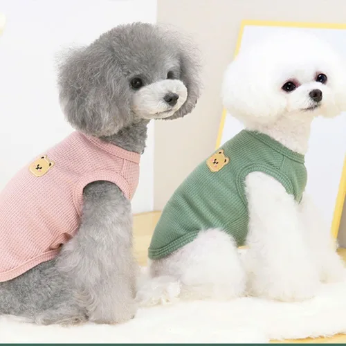 Vista 3 de Camisetas de algodón para perros y gatos - Chalecos sin mangas suaves, transpirables y elásticos para perros medianos y pequeños