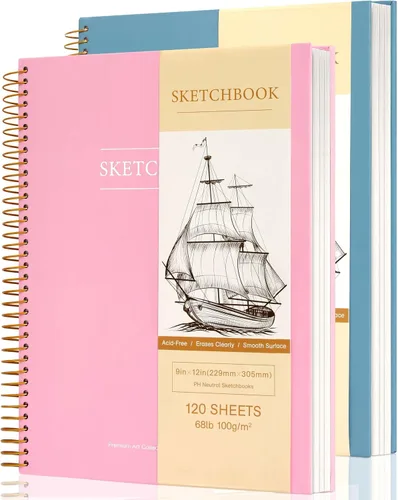 Vista 18 de Yoment Cuaderno de bocetos de 5.5 x 8.5 pulgadas, pequeño cuaderno de bocetos para dibujar, 100 hojas (68 libras/100 gsm) bloc de bocetos en espiral
